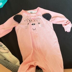 Gerber Pink Striped Animal Face Footie